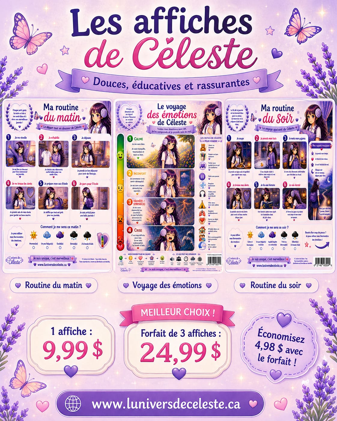 Ensemble bien-être Céleste – 3 affiches apaisantes ✨